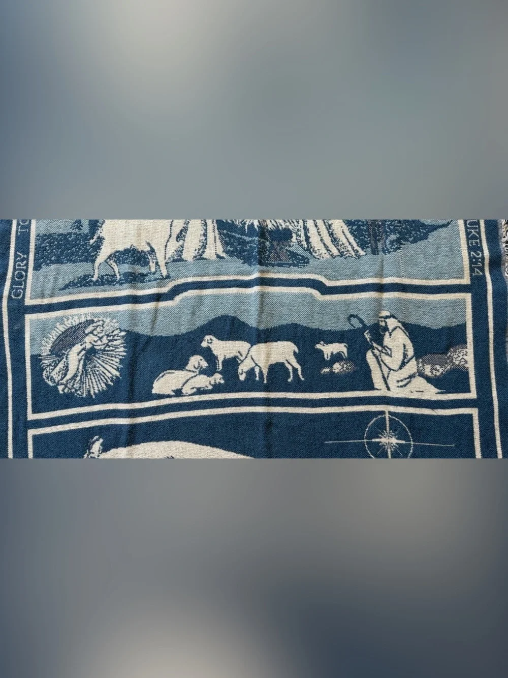 Vintage 90s Crown Crafts Nativity Woven Tapestry Throw Blanket Christmas Holiday